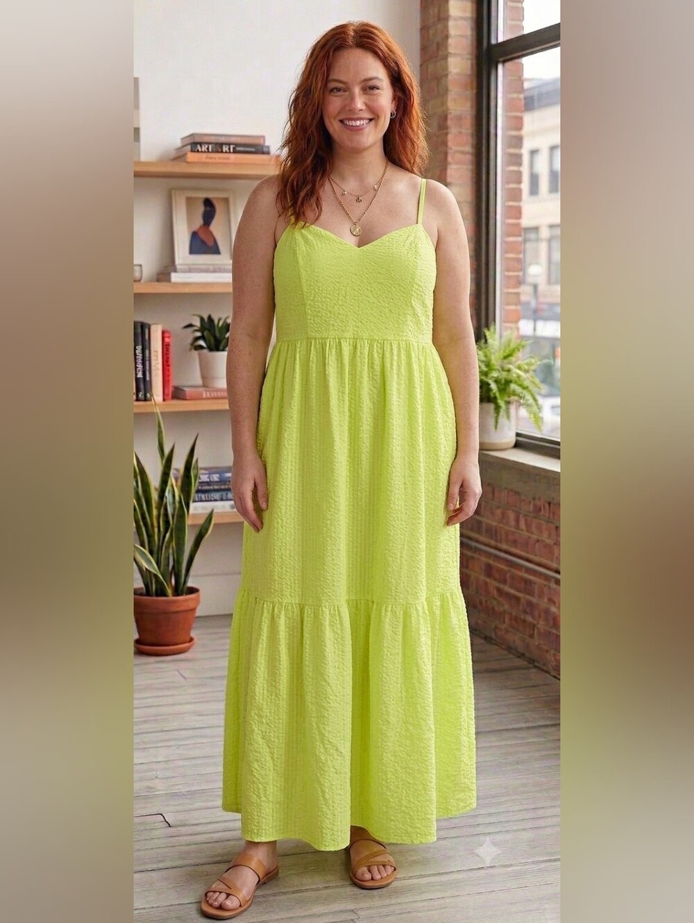 Tiered Lime Maxi Sundress with Adjustable Straps